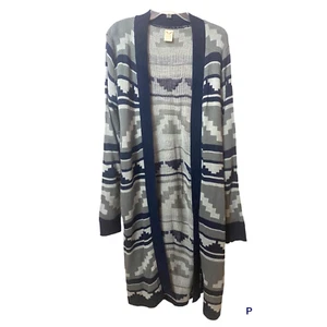 Faded Glory Aztec Southwestern Open front cardigan long line Large (12-14) - Picture 1 of 4
