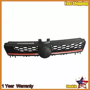 Front Center Grille Black W/Red Trim For 2015-2016 Volkswagen MK7 Golf/GTI - Picture 1 of 2
