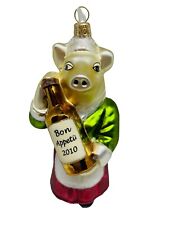 Bon Appetit Pig blown glass ornament Xmas decor 4” Christmas