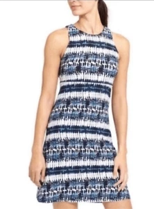 Athleta High Neck Santorini Dress in Blue Ikat Tie Dye M - Picture 1 of 8