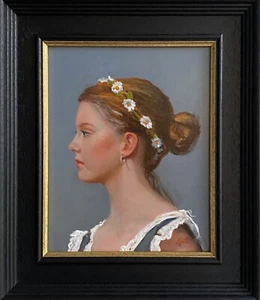 Contemporary modern style portrait blonde woman oil painting, 8x10 inches. - Picture 1 of 5