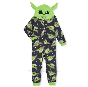 Baby Yoda Pajamas Boys Size 4-12 One Piece  Union Suit Star Wars The Mandalorian - Picture 1 of 3