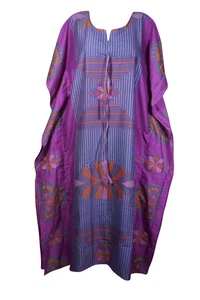 Purple Blue MAXI Kaftan Printed Recycled Loose Beach Cover Up Resort Wear Dress