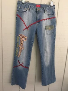 Poca ladies jeans  size 13 embellished Red Rhinstones distressed - Picture 1 of 7