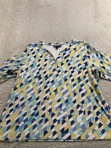 Karen Scott Women Geometric 3/4 Sleeve Henley Blouse Multicolor Size 2X - Picture 1 of 8