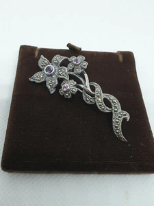vintage silver elegant flower pin brooch crystal set with a roll over clasp, - Picture 1 of 10