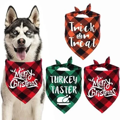  3 Pack Holiday Dog Bandanas, Halloween Thanksgiving Large 3 Holiday Bandanas - Image 1 of 4