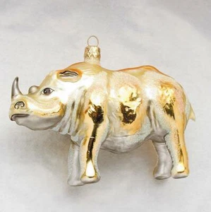 Gold Baby Rhino Rhinoceros Ornament Mouth Blown Glass Poland - Picture 1 of 1