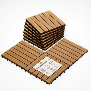 Ineinandergreifende Terrassenfliesen - 10 Stück Wasserdicht Akazienholz Terrassenfliesen, Bodenbelag... - Bild 1 von 6