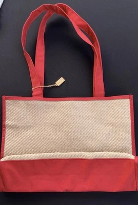 Bolso de Mano Yves Saint Laurent Perfumes Coral Profundo Seda Cruda y Rafia B67 Foto 1 de 4