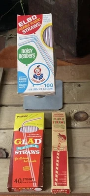 Lote De 3 Pajitas De Caja De Colección - Elbo Flexible 100, Glad & Paper Flav R Fresa 8/12 Foto 1 de 4