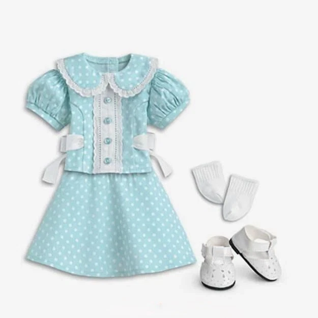 American Girl Molly Dress Polka Dot Outfit - Blue/White