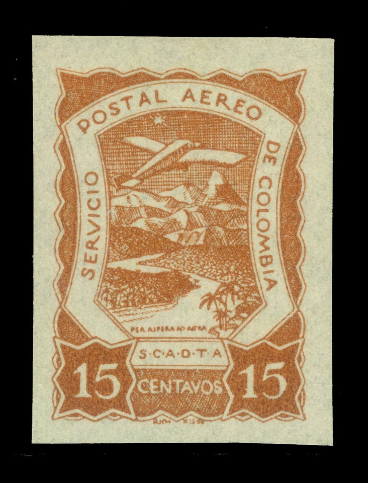 Correo aéreo SCADTA COLOMBIA 1921 15c amarillo. IMPERFORADO MARRÓN - Sc# C27var como nuevo MNH XF Foto 1 de 2
