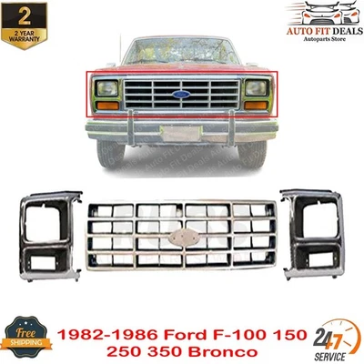 Rejilla delantera + embellecedor del bisel del faro para Ford F-100 150 250 350 Bronco 1982-1986 Foto 1 de 4
