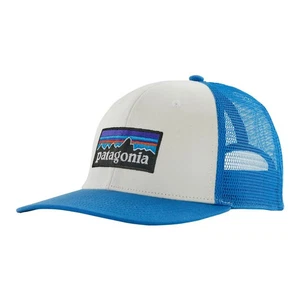 NEW Patagonia P-6 Logo Trucker Hat White Vessel Blue SnapBack Mesh Cap - Picture 1 of 12