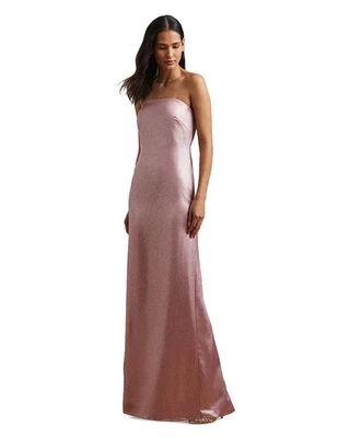 NEW Lauren Ralph Lauren Womens Foiled Charmeuse Strapless Sheath Gown Pink Sz 12 - Image 1 of 4