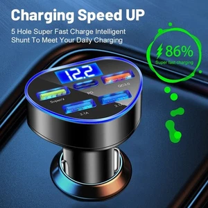 Chargeur voiture ultra compact avec ��cran LED 4 ports USB connexion stable - Photo 1 sur 18