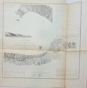 Mapa gráfico US Coast Survey 1854 puertos occidentales Santa Cruz Año Nuevo California - Imagen 1 de 15