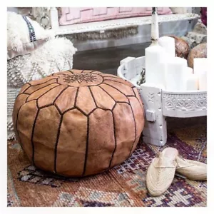 SALE! Moroccan Genuine Leather Boho Pouf Ottoman Footstool Pouffe morrocan pouf - Picture 1 of 6