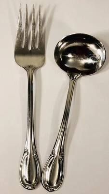 Gorham Westbrook 18/8 Stainless Serving Fork & Gravy Ladle Flatware Lot - Изображение 1 из 4