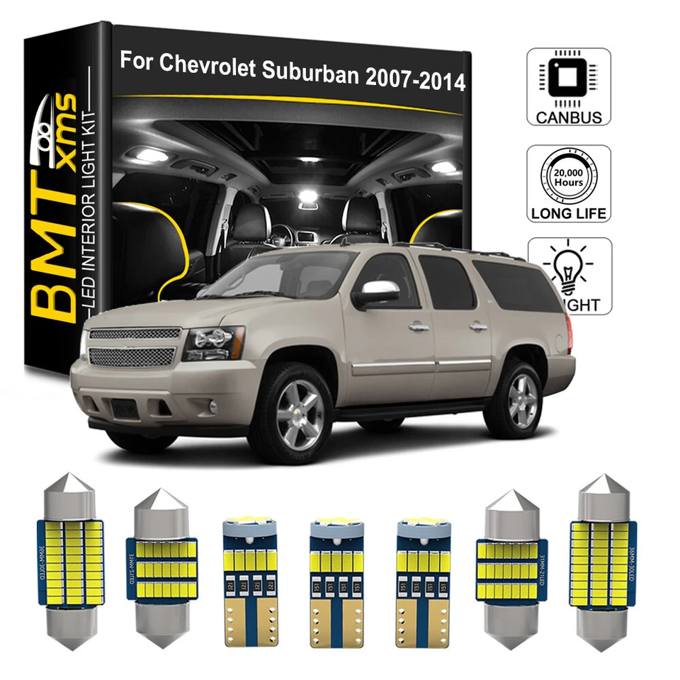 Kit de paquete de bombilla de etiqueta interior LED blanca para Chevy Suburban Tahoe 2007-2014 Foto 1 de 4