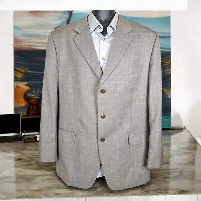 Abrigo Blazer Deportivo Jones New York Para Hombre 46L Beige Ventana Seda Lana DV 3 Botones Foto 1 de 4