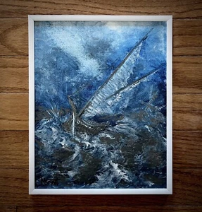 Original Gemälde Schiff Sturm Schiffswrack maritim JMW Turner nach Seelandschaft signiert - Bild 1 von 12