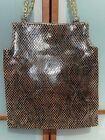Vintage Designer Brown Gold Chain Snake Print Leather  Shoulder Hand Bag Purse