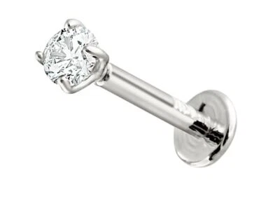 Anillo Labret Diamante Oro Amarillo 14K, 6mm-8mm 16G Post Monroe Labial Foto 1 de 4