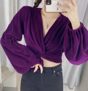 Zara women’s knotted velvet crop top purple new XS - Picture 1 of 11
