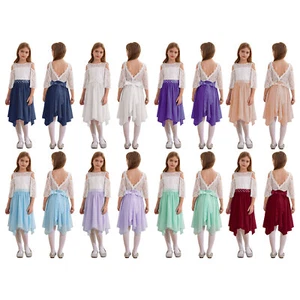 Kids Girls Dress School Rhinestone Sundress Gown Prom Flower Bridesmaid Skirt - Picture 1 of 72