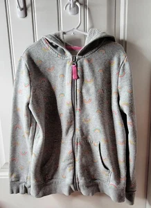 Cat & Jack Girls Zip-Up Hoodie Gray Rainbow Print Size M (7/8) Fleece Lined - Picture 1 of 5