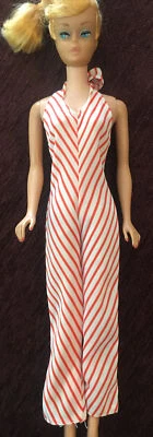 复古 BARBIE BEST BUY #9958 OUTFIT 红色白色条纹吊带连身裤 罕见 — 第 1/3 张图片