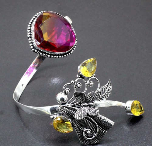 VALENTINO Bracciale Gioielli Argento Sterling 925 Tormalina e Gemme Citrino S ADJ