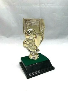 ⚽SOCCER THEME TROPHY ON BLACK BASE PERSONALIZED GOLDTONE PLASTIC 5.75 INCHES - Picture 1 of 4