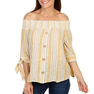 Women's Plus Unique Spectrum Stripe Smocked Top 1X - Picture 1 of 8