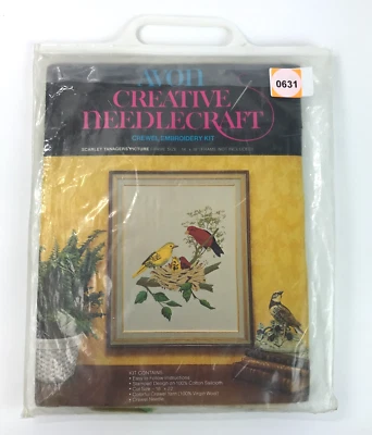 Kit de Aguja Avon Tanagers Escarlata Pájaros 14" x 18" Naturaleza Crewel Bordado Foto 1 de 4