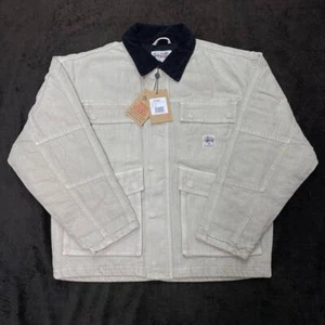 Chaqueta de tienda de lona diseñada por STUSSY trabajo lavado gris/blanco etiquetas nuevas - Imagen 1 de 7