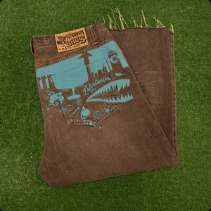 Vintage Y2K Alademiks Baggy Skater Grunge Jeans VTG Mens 38 Cut Off Distressed - Picture 1 of 8