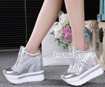 Дамы Creepers шнурует вверх кроссовки скрытый на танкетке каблуки сетки платформе повседневные туфли - Изображение 1 из 4