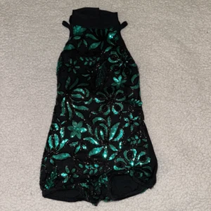 Costume Gallery Childs Black Green Sequin Dance Costume Size Small - Picture 1 of 10