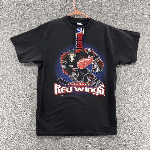 VINTAGE Detroit Red Wings Shirt Men Large Black Graphic Logo 7 NHL 90s New Cover