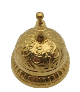 NOS Vintage Solid Brass Shopkeepers Bell, Store Countertop, Raised Design, India - Picture 1 of 3