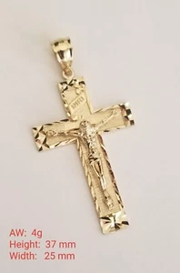 14K Solid Gold Crucifix Cross Religion Diamond Cut INRI Pendant for Necklace - Picture 1 of 14