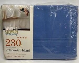 Martha Stewart Everyday 230 Thread Count Cotton Blend Flat Sheet Blue - KING - Picture 1 of 5