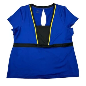 Be Inspired Blue V-neck Activewear Top T-shirt Sz XL Keyhole Back Poly Spandex - Picture 1 of 5