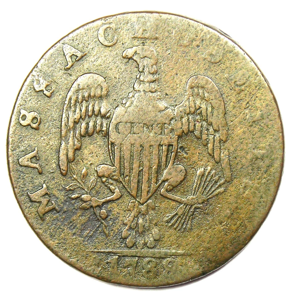 1788 Massachusetts Cent Colonial Copper Coin 1C - Rare Early Colonial Coin! - Image 1 of 2