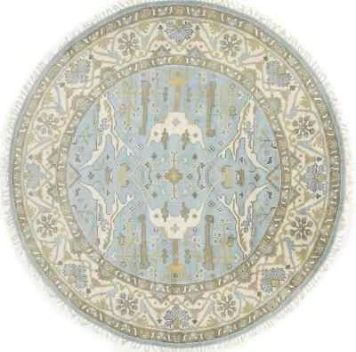 Hand-Knotted Round Oushak Oriental Rug Floral Design Living Room Decor 9X9 ft - Image 1 of 4