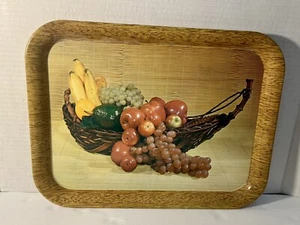 VTG Metal Serving Tray Cornucopia Fruit Basket Motif 13.75”X 10.25”X .75” - Picture 1 of 10