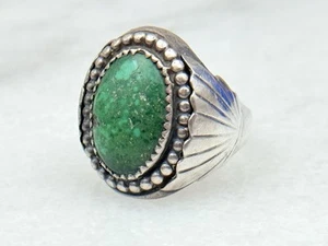 Anello uomo vintage Kay Yazzie Navajo grande argento sterling verde turchese misura 12 - Foto 1 di 5